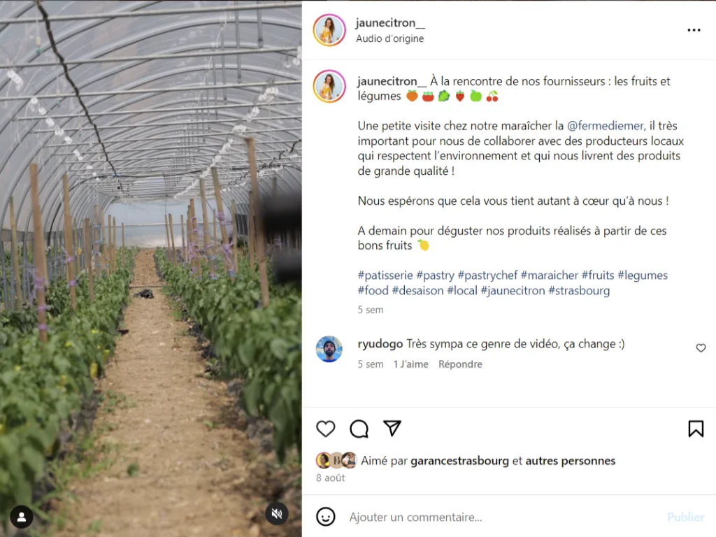 Exemple de post Instagram par Jaune Citron à Strasbourg pour promouvoir un commerce local