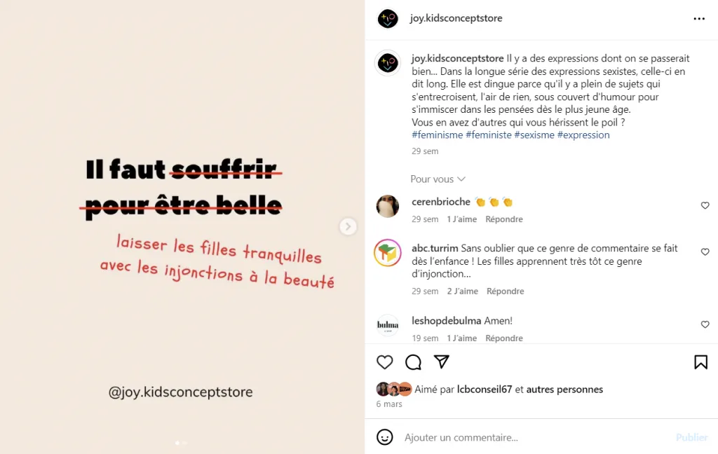 Exemple de post Instagram par JOY Concept Store à Strasbourg pour promouvoir un commerce local et mettre en avant son expertise